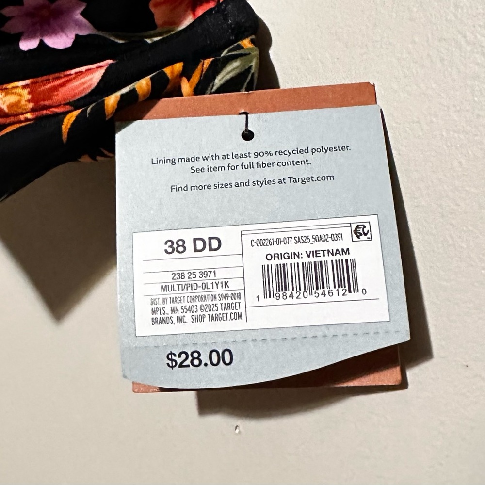 NWT Shade & Shore Underwire Bikini Top Bra Sized 38DD- black tropical floral - Picture 3 of 3